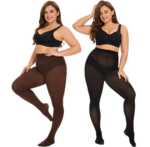 Image of DUCMODA Plus Size Tights for Women, Ultra Soft Solid Color Semi-Opaque Pantyhose, Nylon High Waist Stockings 1X 2X 3X 4X