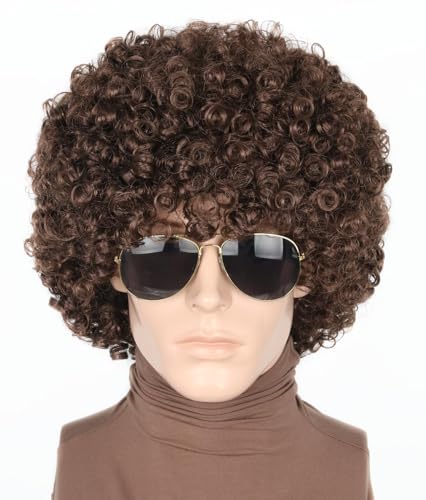 LeMarnia Dunkelbraun 70er Afro-Perücke für Herren Halloween-Party-Kostüm-Perücken