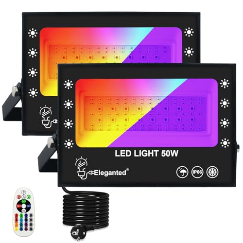 50W Faretto LED RGB + UV Luce Nera Spotlight 2-in-1, Faro LED RGB Esterno IP66 Faretto Ultravioletta 395 Black light Lampada a Luce Nera per Halloween fluorescente GLOW Neon Garden Party,2pcs