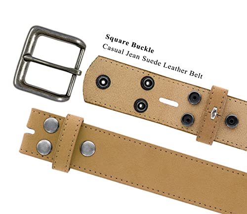 A399-BS066 Square Buckle Casual Jean Suede Leather Belt 1 1/2" Wide2