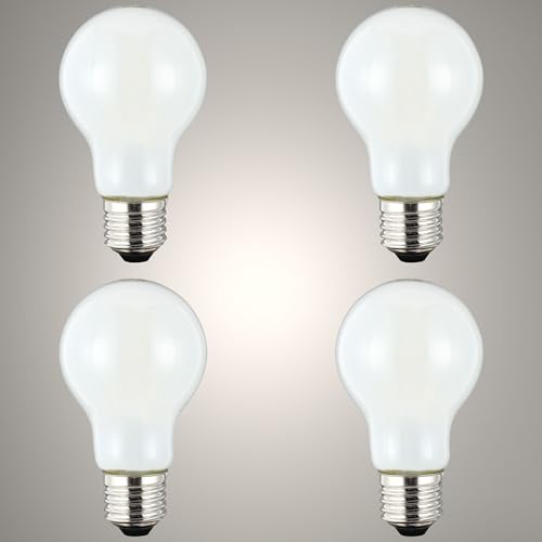 TEKLED® A60 GLS NONDIMMABLE Filament LED Bulbs | E27 Edison Screw | A19 Energy Saving 6.5W Light White Glass Bulb 60W Incandescent Bulb Equivalent | 6500K 890LM | 4-Pack | Cool Daylight