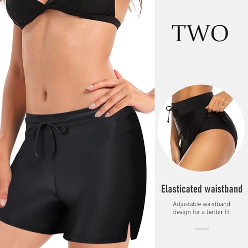 Runmeihe Women's Swim Shorts with Adjustable Drawstring, Quick Dry Ladies Swim Trunks, Swimming Costume Bottoms for Surfing Cycling Running Workouts (UK, Numeric, 10, 12, Regular, Regular, Black) - Image 5