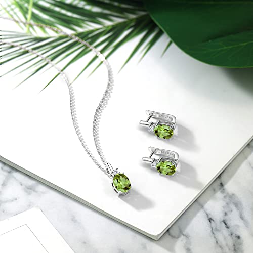 Gem Stone King 925 Sterling Silver Pendant Earrings Set Oval Green Peridot And Moissanite (6.36 Cttw, Gemstone Birthstone, With 18 Inch Silver Chain) #TOP3