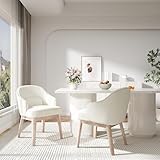 MALOL Dining Chairs Set of 2 with Lumbar Support,Fabric Upholstered Kitchen Chairs with Wooden Legs,Beige