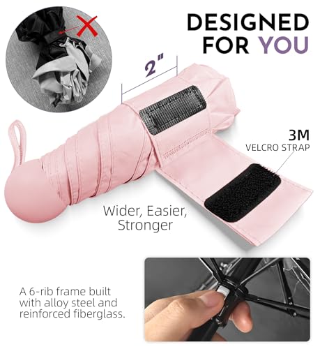 Image of LILAC Mini Travel Umbrella for Rain - 43 inch Large Coverage Small Compact Umbrella, Reinforced Strong Frame, Lightweight Portable Parasol with UPF 100+ UV Protection, Gifts for Adults, Seniors & Students