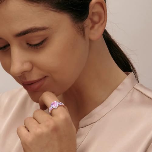 Sterling Silver Butterfly Birthstone Rings for Women, 3 Carat Created Gemstone Diamond Heart/Pear Engagement Halo Ring, Promise Rings for Her, Wedding Anniversary Jewerly Size 6 to 102