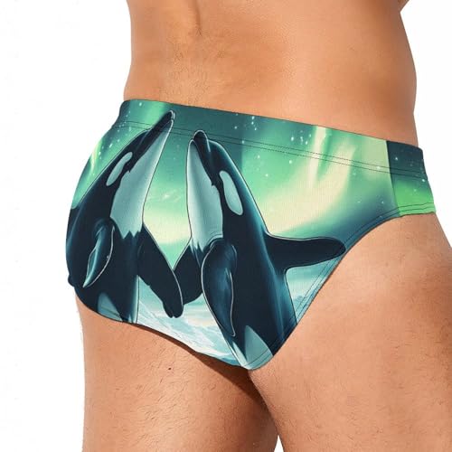 Orcas Killer Whale Northern Light Mens Swim Briefs Sexy Bikini Swimwear Bathing Suits Trunks3