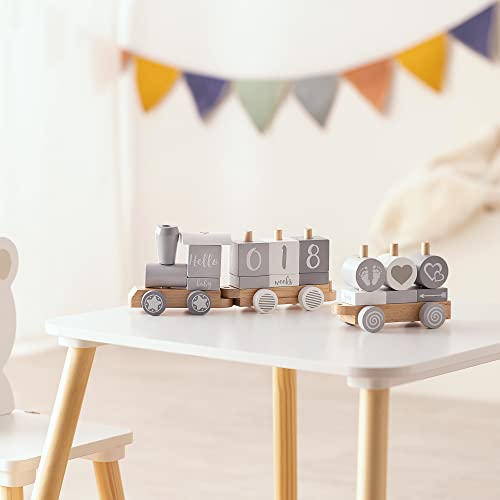 Navaris houten trein voor peuters - Speelgoedtrein van hout met blokken met tekst - Peuterspeelgoed - Decoratieve trein - 20 delen - Image 3