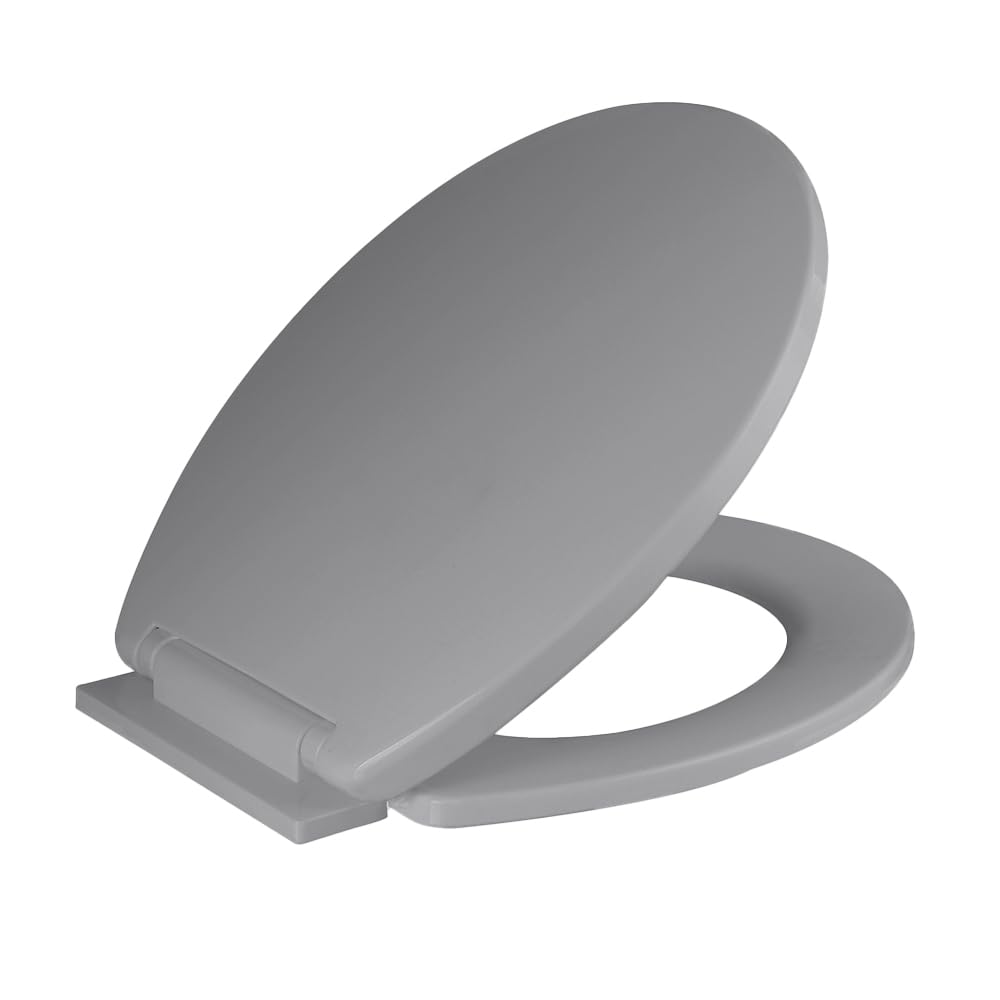 ARVO Soft Close Toilet Seat - Fits Most Standard Pans, Adjustable Bottom Hinges - Value Range Oval Light Weight Toilet Seat - Grey