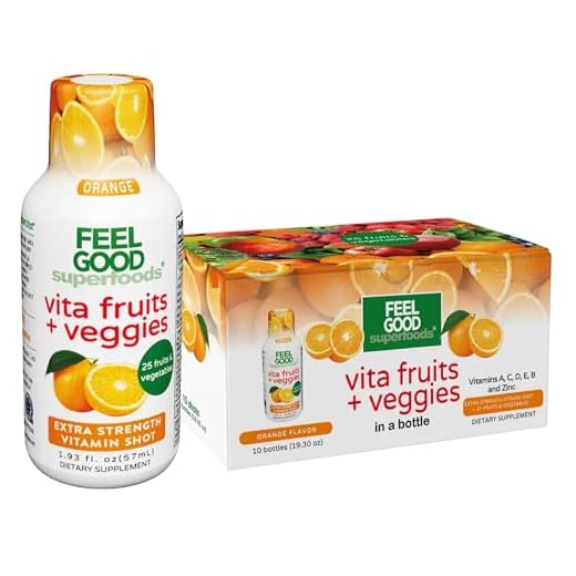 FeelGood Superfoods Immune Support Shot Supplements, Orange Flavor, Pack of 10, Immunity Shots Made with 26 Organic Fruits and Veggies Wellness Drink, Immune System Booster