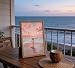 Framed Pink Surfer Girl Canvas Wall Art,Sunset Pink Seascape with Surfer Painting Picture Wall Decor,Coastal Poster Print Artwork,for Bedroom Bathroom Girls Room Home Decoration 8x10inch