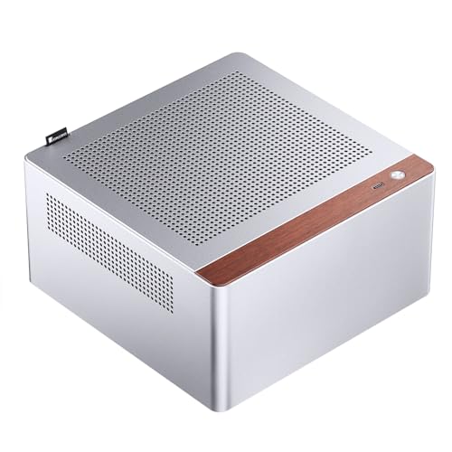 Image of JONSBO N10 Silver MINI ITX PC Case, Aluminum Alloy with Walnut Trim SFF Desktop Case, Standing or Lying, Compatible with 1U Flex PSU,Compact & Portable 4.5L Small, with 2Fans,4x2.5 SSD,Silver