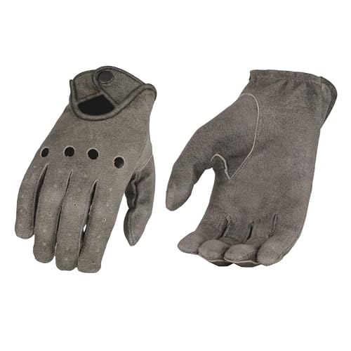 Men's Distressed Grey Men's Leather Driving Glove w/Wrist Snap (X-Small)
