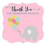 Thank You for Celebrating with Us Elephant Sticker by Adore By Nat - Birthday Baby Shower Labels in Pink - Set of 30