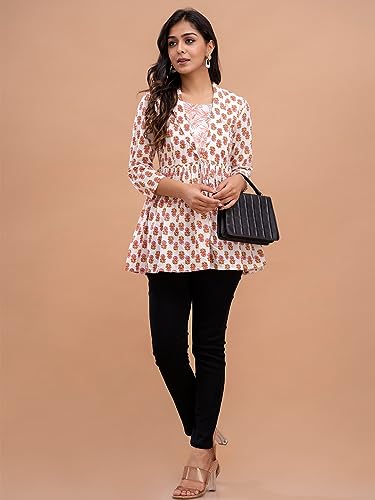 Image of feranoid Women's Cotton Floral Printed Short Kurti Tunic Top