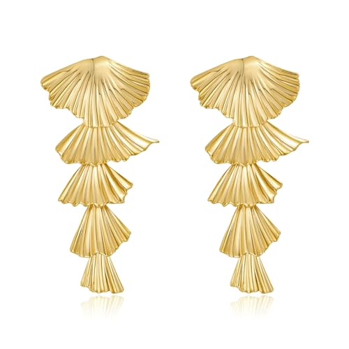 Big Gold Shell Earrings for Women Seashell Dangle Earrings Beach Vacation Earrings Boho Statement Earrings Summer Jewelry