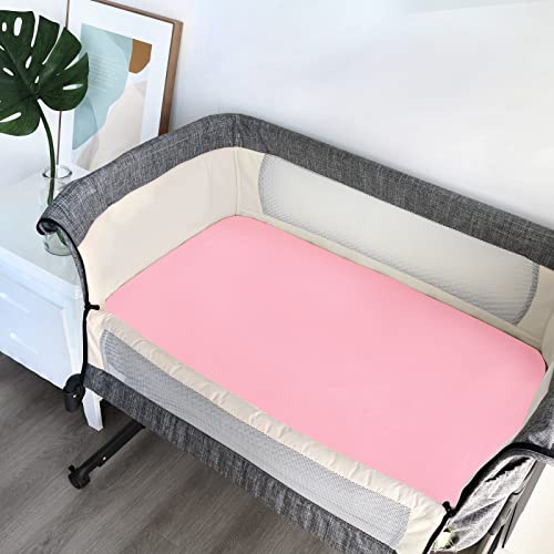 Image of Baby Bassinet Sheets 4 Pack Compatible with 33 inch x 20 inch Mika Micky, Baby Delight, Dream On Me and Other Rectangle Bassinet Mattress, Ultra Soft & Skin Friendly, Washer & Dryer, Pink and White