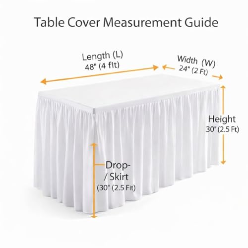 Image of Ruffle Table Cover White Microfiber 48x39 Inch (4x3 ft), Pack of 1 - Wrinkle Resistant Banquet Table Skirt, 30 Inch Height, 2.5 ft Drop for Wedding, Party & Event Decoration
