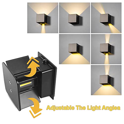 Image of 12W LED Wall Sconces Lights Modern Black LED Wall Lamp Set of 2,Up and Down Square 3000K Warm White Wall Lighting Fixtures for Indoor /Outdoor,Living Room,Bedroom,Hallway 3.94in*(2 Pack)