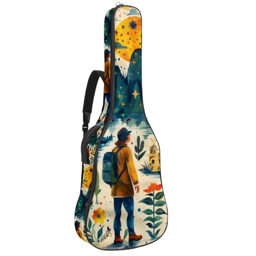 Sac pour guitare acoustique 40-42 pouces étanche avec poches à accessoires motif paysage