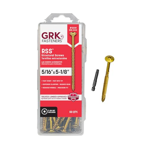 Image of GRK Fasteners RSS 5 /16 x 5-1 /8 Inch, Rugged Structural Screws, 50 PCS, Rust Resistant Climatek Coating, Interior and Exterior Use, Heavy-Duty Framing & Decking Screws, Fast Bite Tip with Star Drive