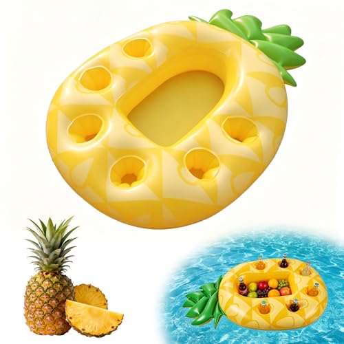 Pool Bar Aufblasbarer Getränkehalter 2 in1 Ananasform Getränke Snackhalter 7 Löcher Große Kapazität Floating Coasters Schwimmende Tablett für Sommer Pool Partys Wasserpark Strand Mottoparty