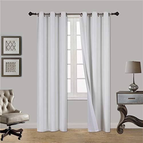 Gorgeous Home (#32) 1 Panel Solid Plain Thermal Foam Lined Blackout Heavy Thick Window Curtain Drapes Silver Grommets (Pure White, 84