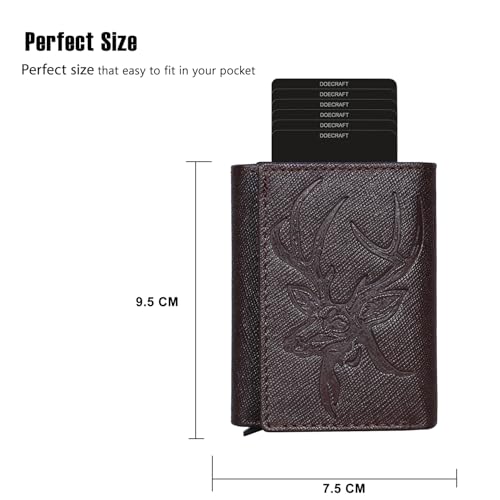 Image of Men's Genuine Leather RFID Wallet | Premium Slim Red Wallet for Men with Deer 3D Print | 8 Card Slots Secure and Durable | Casual Stylish | Formal & Gifting Use, Silver (Safiano /Brown)