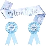 kreat4joy Arctic Animals Baby Shower Decorations, Winter Woodland Mom to Be Sash Corsage Dad to Be Tinplate Badge Pin Blue Party Set for Winter Baby Shower Gender Reveal Party