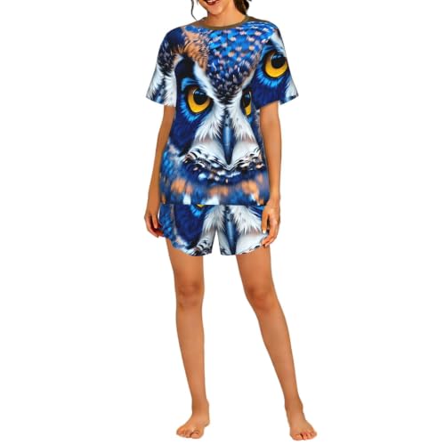 Pyjama chouette bleue ensemble court femme pour vos matinées cocooning