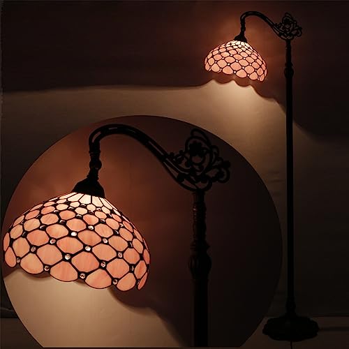Image of WERFACTORY Tiffany Floor Lamp Pink Stained Glass Pearl Bead Arched Lamp