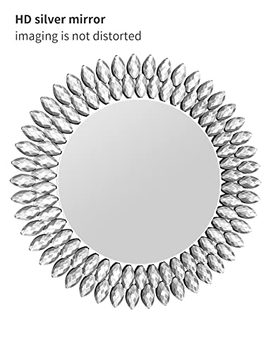 Yoayo Decorative Round Wall Mirrors - Jeweled Accent Mirror For Wall Decor- Gorgeous Circle Mirrors For Entryway Hallway Bedroom Living Room Hotel Home Vanity Silver Mirror 24" X 24" #TOP7