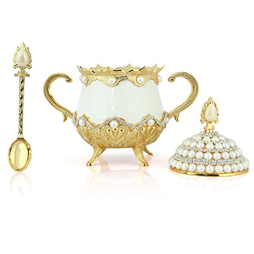 Coppereagles Candy Bowl Coated Handmade Brass Sugar Chocolate Serving Dish Gift For You And Your Loved Ones (Gold - White Porcelain With Pearl) #TOP4