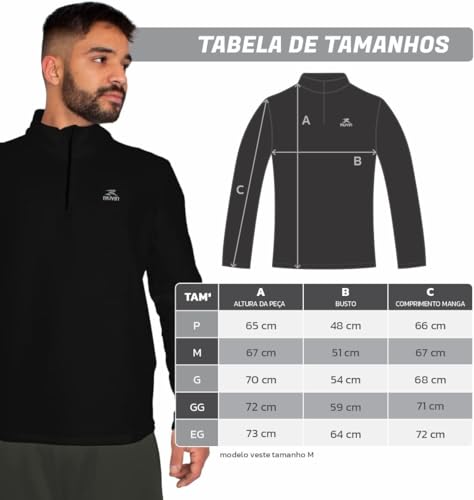 Blusa Fleece Solid LZ/ZM Muvin – Masculina – Gola Alta – Frio Intenso - Proteção Solar UV50 – Confor