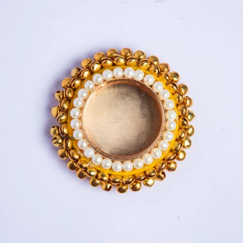 Desi Favors Set Of 2 Metal Brass Diyas With Bells For Diwali Christmas Tea Light Holder Decorated With Bells And Pearls #TOP2