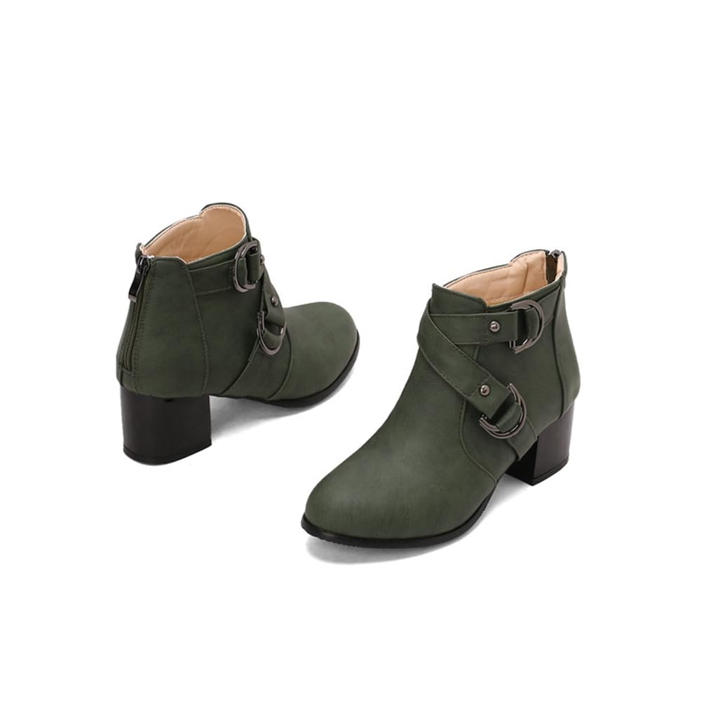 Womens Wide Width Ankle Boots Classic Block High Heeled Back Zipper Short Booties Casual Comfortable Boots