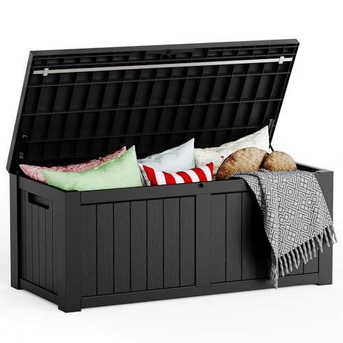 Mars Villa Deck Box, 119 Gallon Outdoor Storage Box Waterproof Outdoor Storage Bin, Large Patio Storage for Patio Furniture Cushions, Pool Supplies, UV Resistant, Black