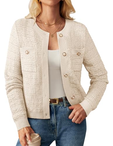 GRACE KARIN Womens 2025 Button Down Tweed Cardigan Sweater Open