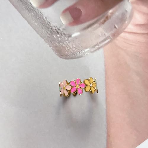 Cute Daisy Flower Colorful Enamel Open Band Ring for Women Gold Lovely Delicate Sunflower Adjustable Stackable Finger Rings Stainless Steel Dainty Engagement Wedding Summer Jewelry for Daughter3