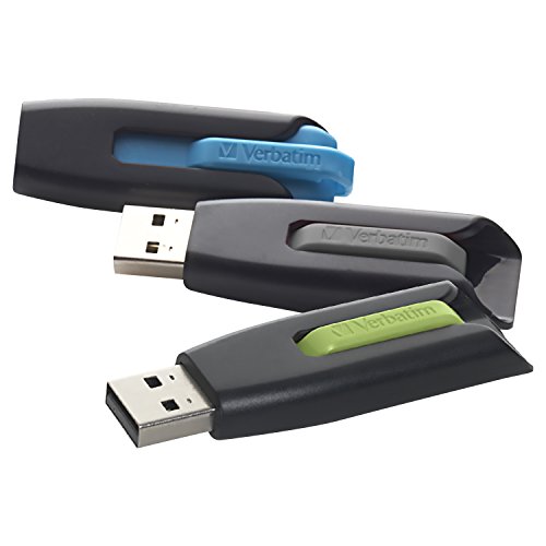 Verbatim 8GB USB 3.0 Store 'n' Go V3 Flash Drive - Cap-Less & PC/Mac Compatible - 3 Pack - Blue, Green, Gray