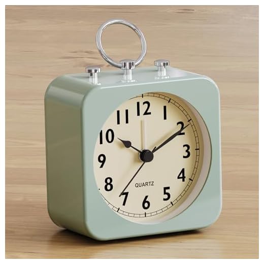 AYRELY® Battery Operated Alarm Clock with Square Metal Case,No Ticking Analog Quartz, Simple Operation for Bedroom/Travel/Desk/Kids(Green)