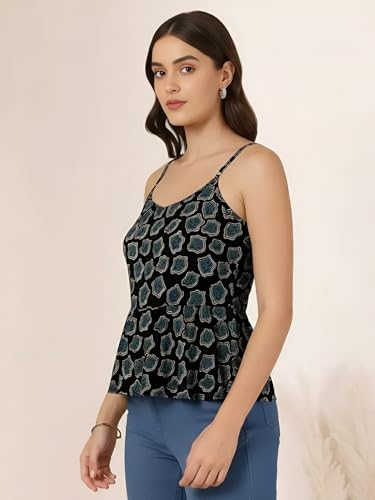 Image of Pinkmint Women Pure Cambric Cotton Printed Peplum Top | Sleeveless Spaghetti Strap Summer Casual Top for Women & Girls