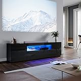 ELEGANT LED TV Unit 180cm High Gloss Modern TV Stand Cabinet with Ambient Lights for 50 52 55 60 65 75 inch 4k TV Living Room and Bedroom Furniture with Storage, Black