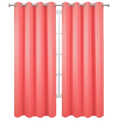 Image of LEMOMO Blackout Curtains 52 x 120 Inch Long Coral Curtains Set of 2 Panels Room Darkening Curtains for Bedroom and Living Room