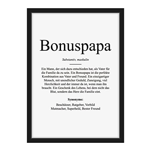 Generisch Bonuspapa Definition Worterklärung Stiefvater Stiefpapa Geschenk Geburtstag Geschenkidee zum Vatertag Bonus Papa Poster Bild mit Holz Rahmen A4