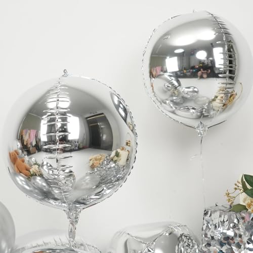 Image of 9 Pcs Silver Round Foil Balloons,22 Inch Metallic Silver Round Balloons | Silver Giant 4D Round Ball Balloons For Graduation Birthday Wedding Anniversary New Year Disco Party Decorations