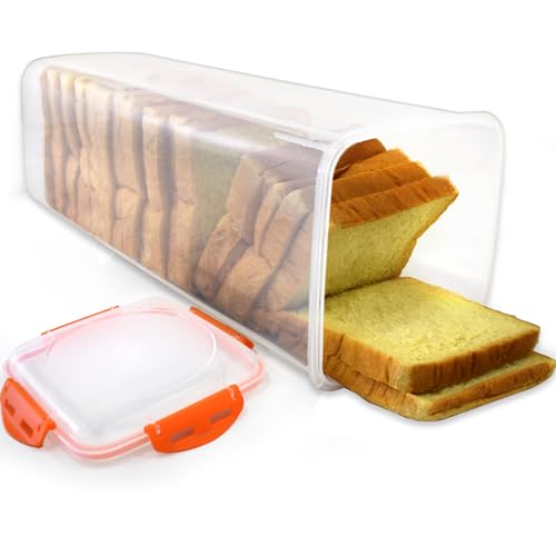 DAYA FASHION Bread Box Storage Container, Clear Bread Buddy with Airtight Lid for Kitchen, Large Bread Sandwich Holder, Fresh Bread Loaf Keeper Saver Dispenser, Plastic BPA Free, 1 Pack