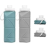 SPECIAL MADE Collapsible Water Bottles 2 Pack BPA Free Siliconce Leak-proof Reusable Travel Water Bottle Lightweight Waterproof Bottle for Sport Working Out Camping Backpacking Hiking (Green+Grey)