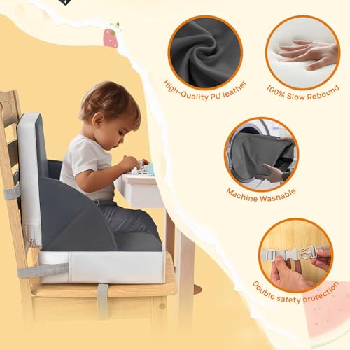 Portable Toddler Booster Seat for Dining Table, Adjustable Lightweight Toddler Chair for Travel, Compact Design, Easy to Clean (Grey) - Thumbnail 3