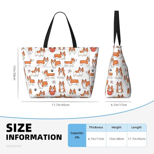VOSERY Large Beach Bags Waterproof Sandproof - Cute Corgi Dog Puppy No.1070 Cute Beach Tote Bags for Women with Zipper2